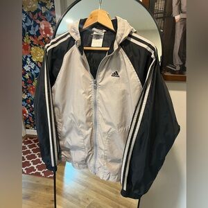 adidas Kids Hooded Windbreaker Jacket in Black and Light Gray